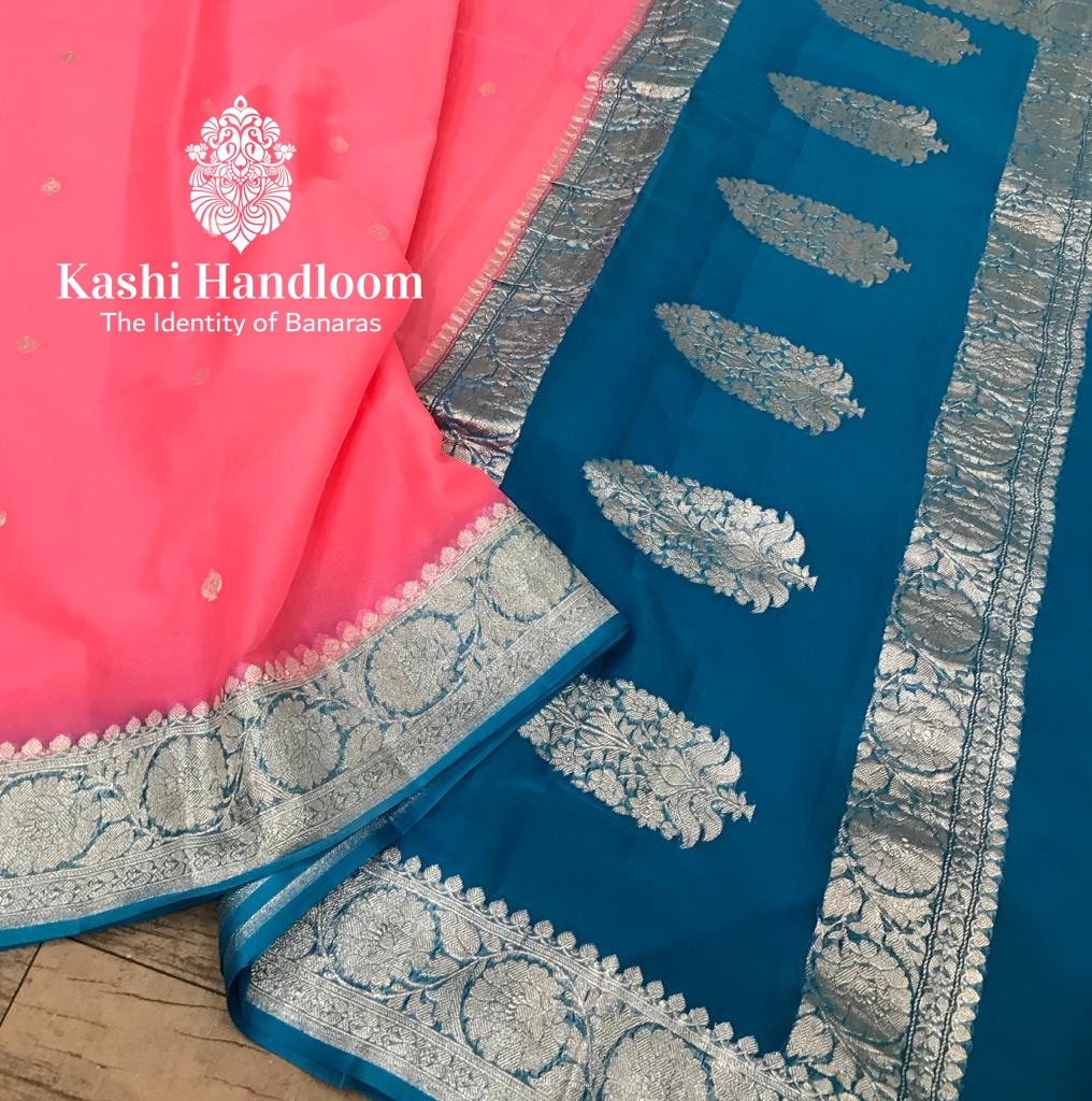 Banaras Handloom Khaddi Georgette Saree Silver Zari