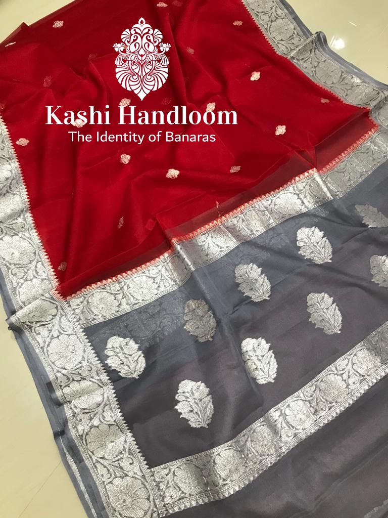 Banaras Handloom Khaddi Georgette Saree Silver Zari