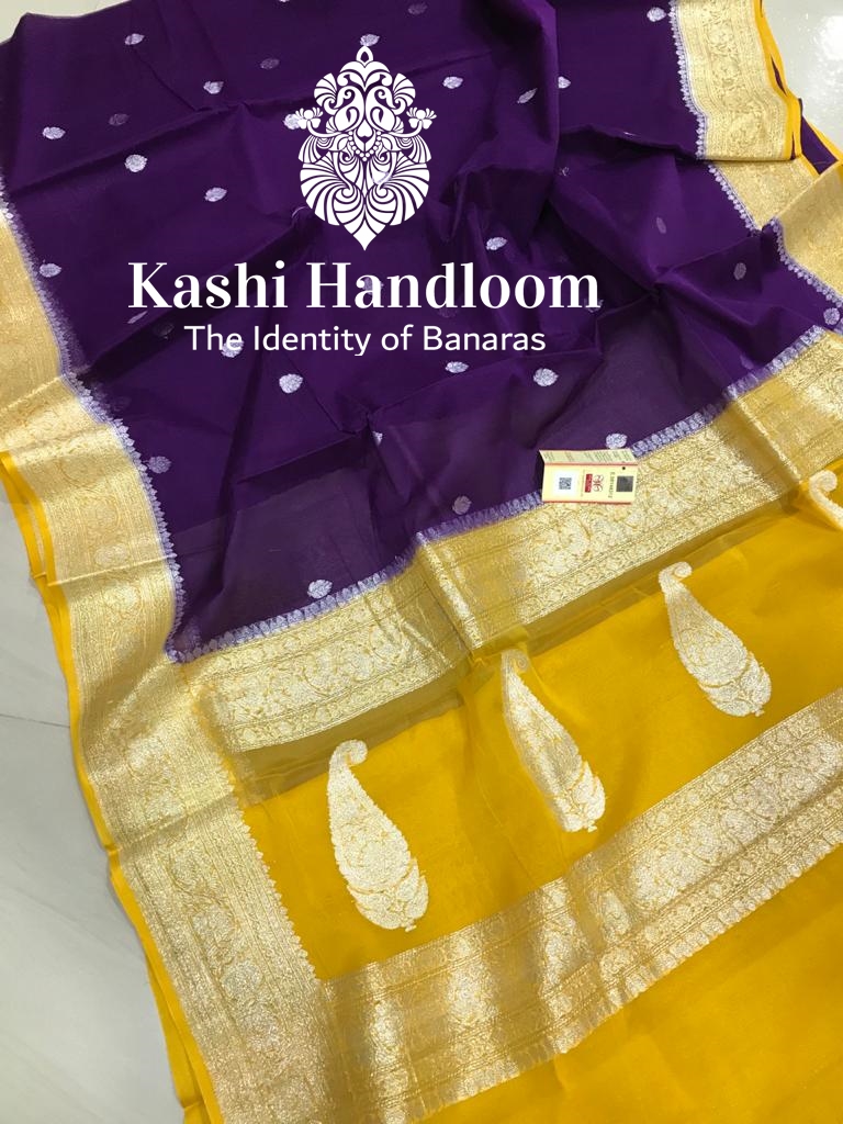 Banaras Handloom Khaddi Georgette Saree Silver Zari