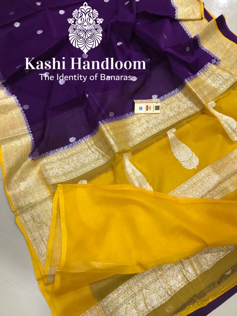 Banaras Handloom Khaddi Georgette Saree Silver Zari