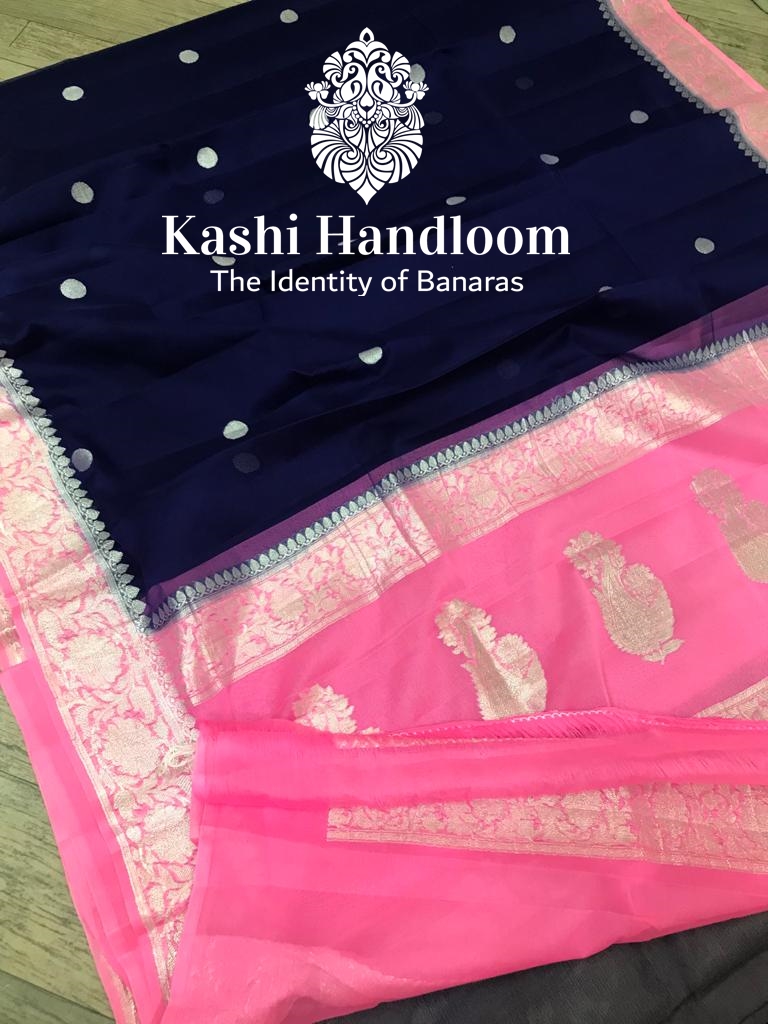 Banaras Handloom Khaddi Georgette Saree Silver Zari
