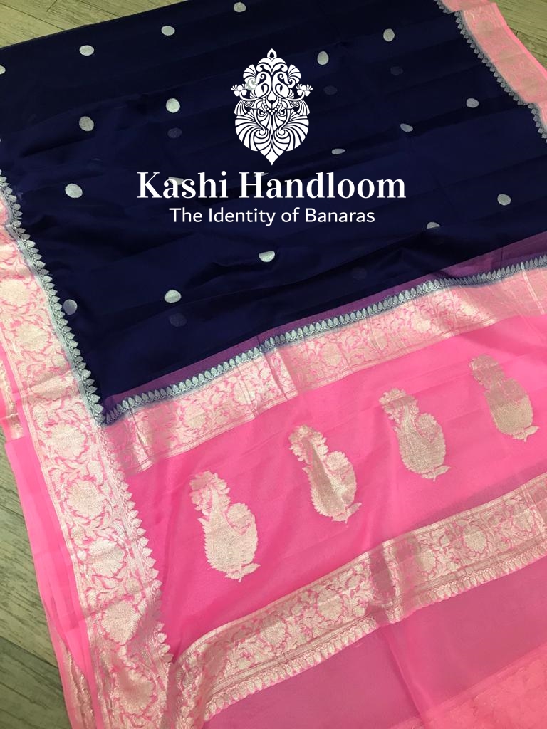 Banaras Handloom Khaddi Georgette Saree Silver Zari