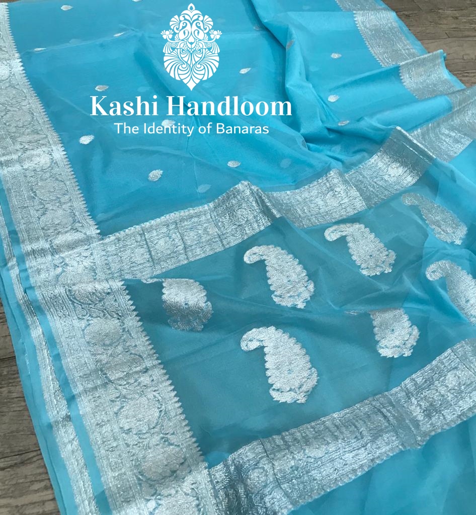 Banaras Handloom Khaddi Georgette Saree Silver Zari