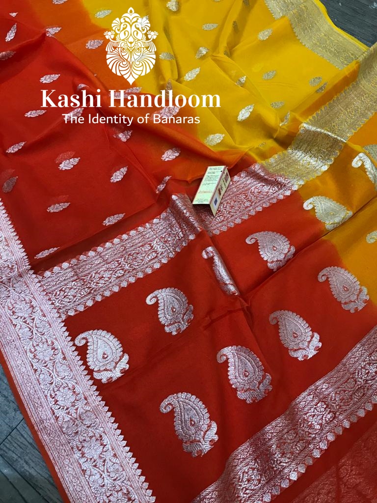 Banaras Handloom Khaddi Georgette Saree Silver Zari
