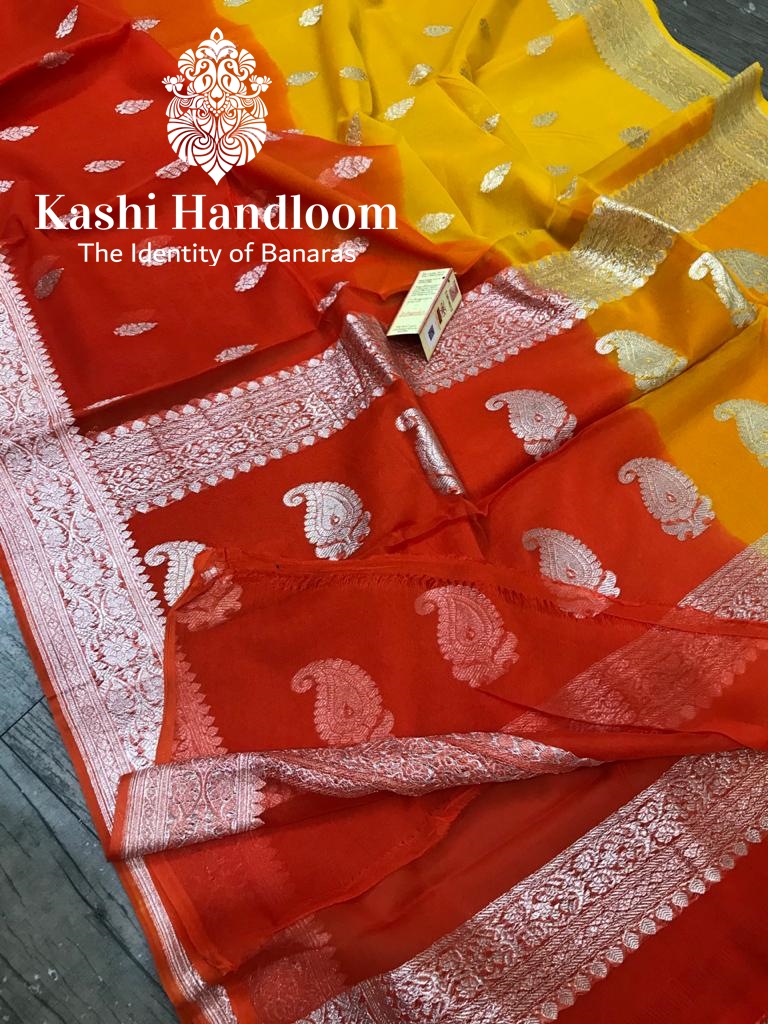 Banaras Handloom Khaddi Georgette Saree Silver Zari