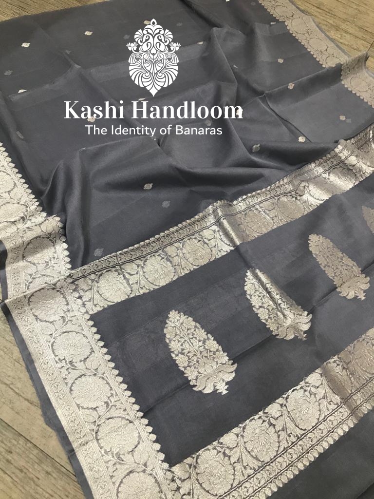 Banaras Handloom Khaddi Georgette Saree Silver Zari