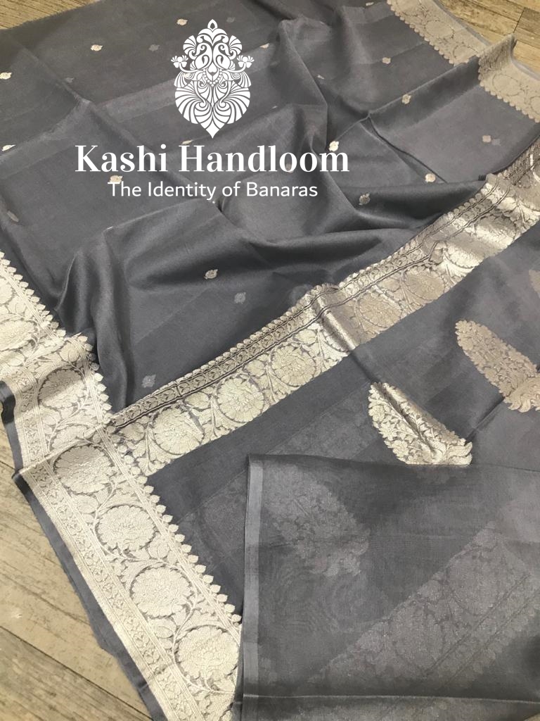 Banaras Handloom Khaddi Georgette Saree Silver Zari