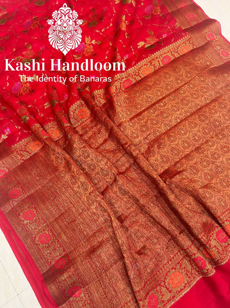 Banaras Handloom Pure Khaddi Chiffon Saree
