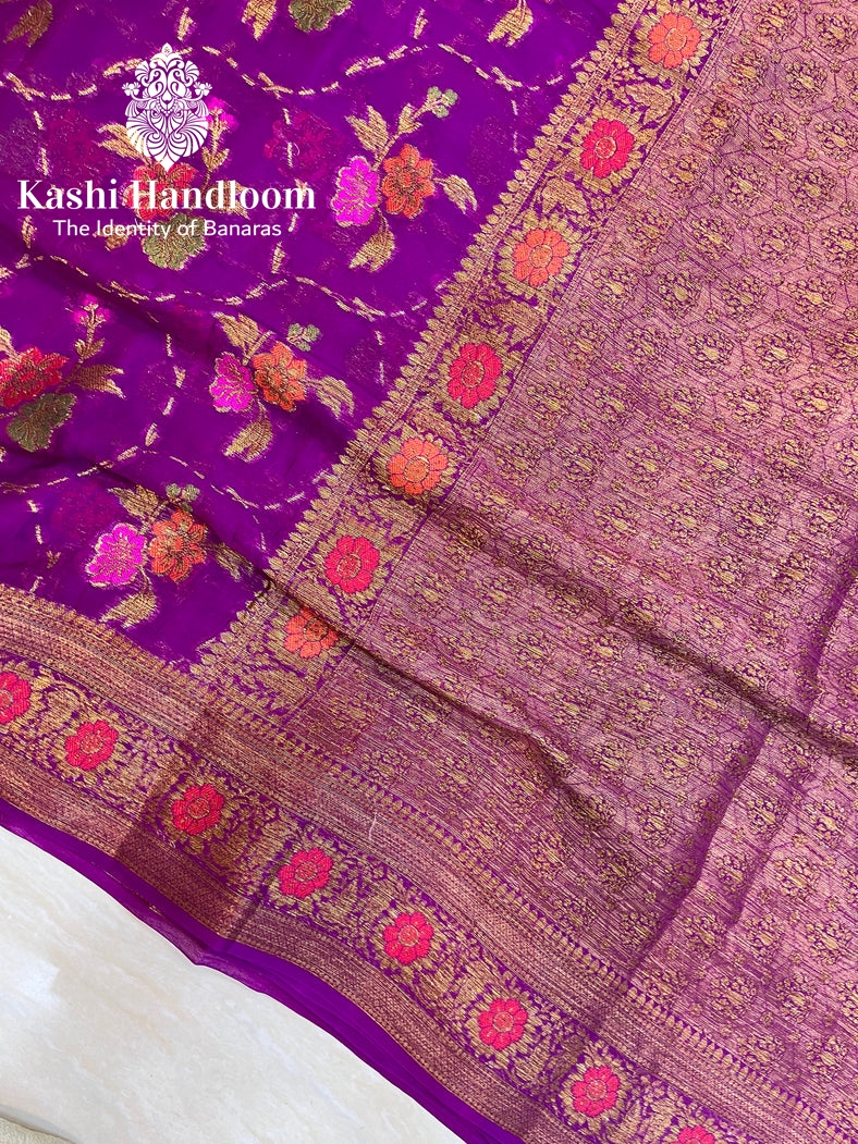 Banaras Handloom Pure Khaddi Chiffon Saree