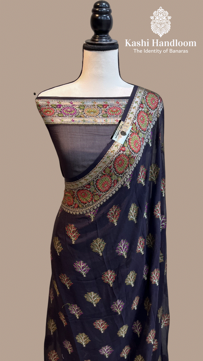 Banaras Handloom Pure Khaddi Chiffon Saree