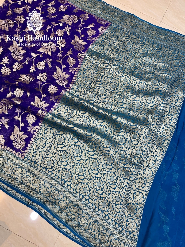 Banaras Handloom Khaddi Georgette Saree Water Zari