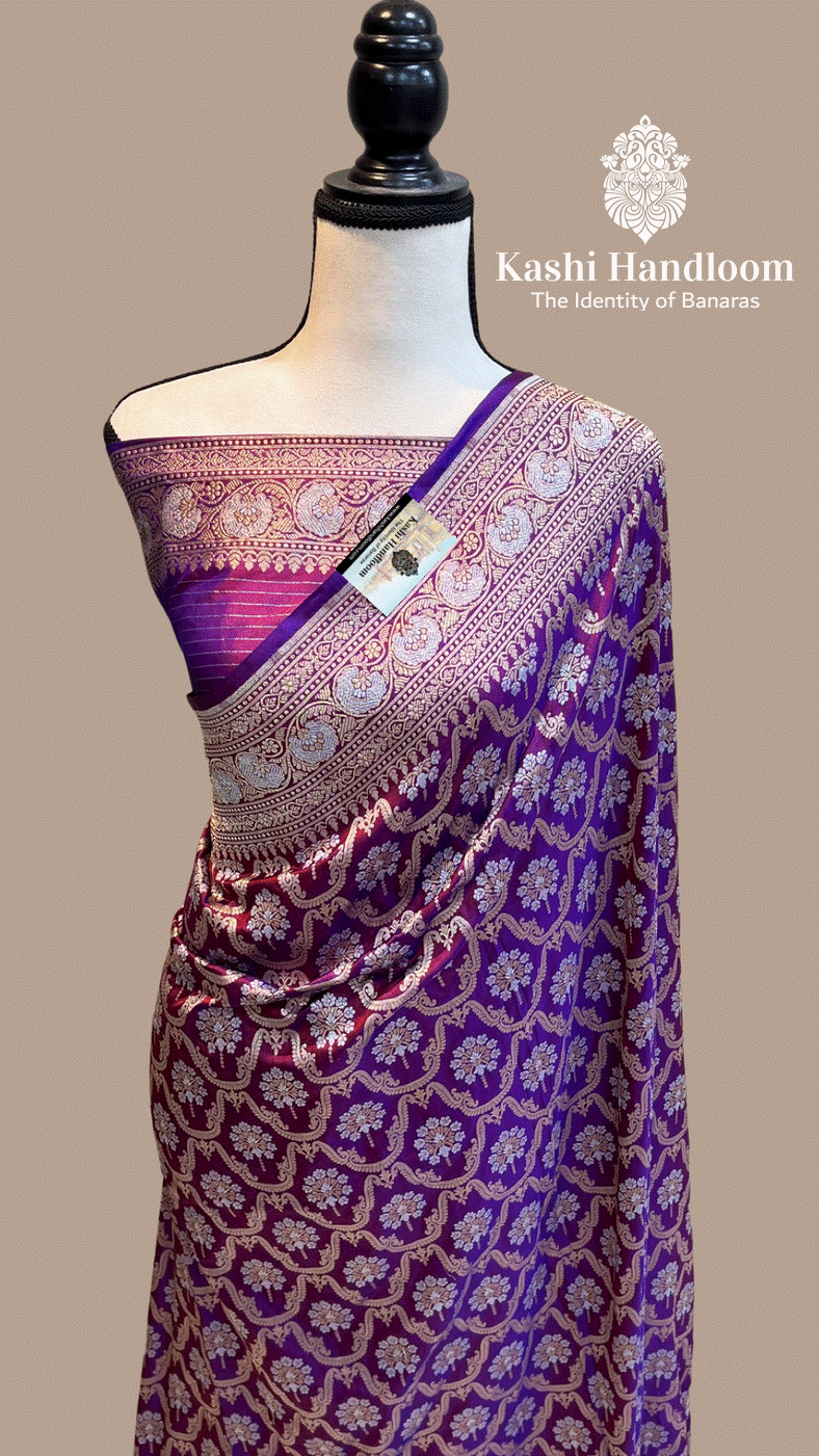 Banaras Handloom Pure Khaddi Georgette Saree Water Zari