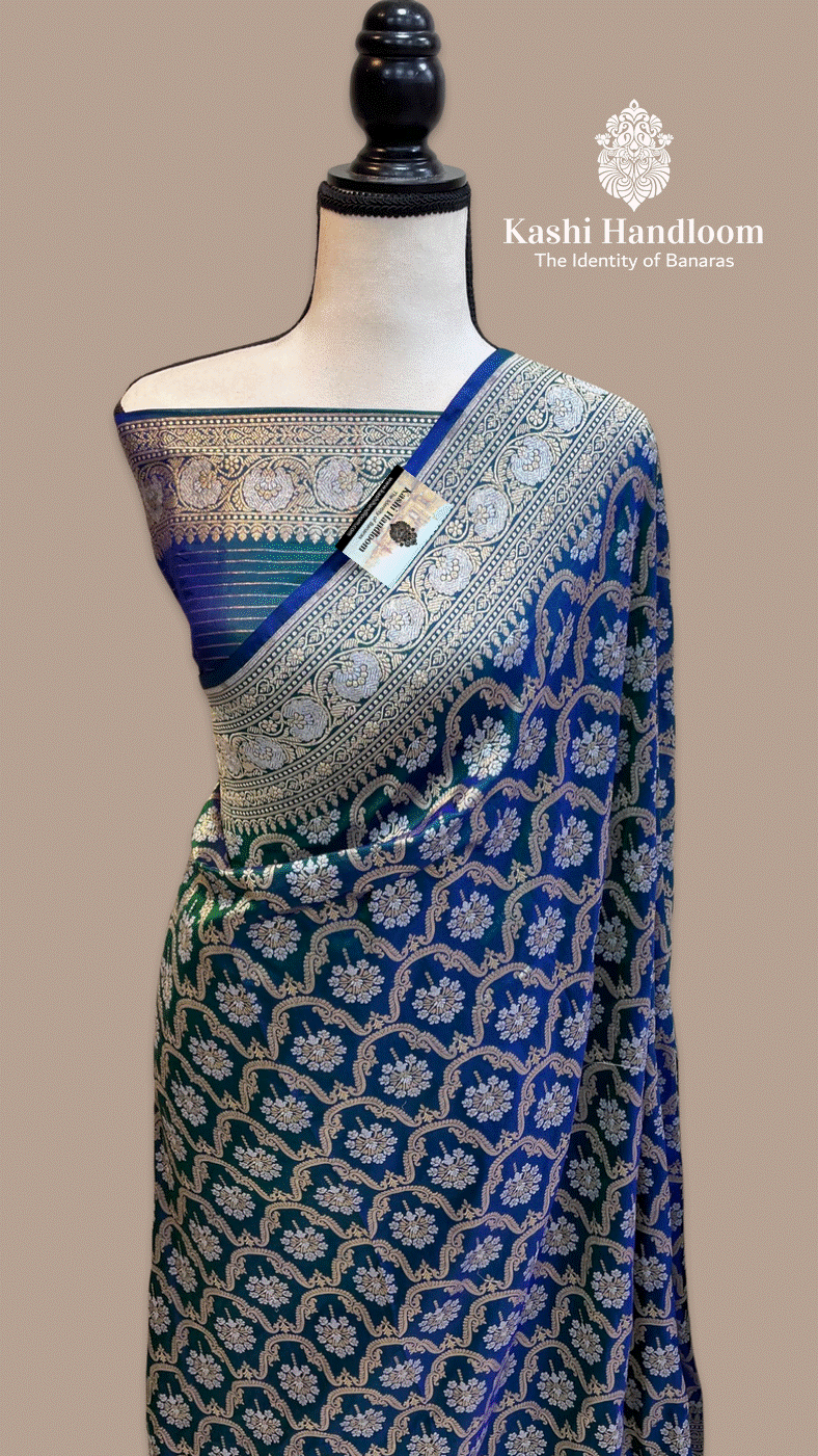 Banaras Handloom Pure Khaddi Georgette Saree Water Zari