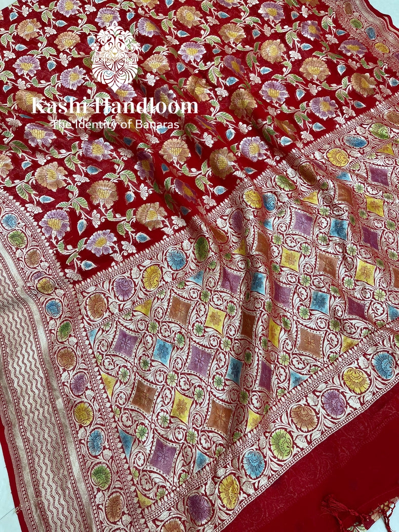 Banaras Handloom Khaddi Georgette Saree Water Zari