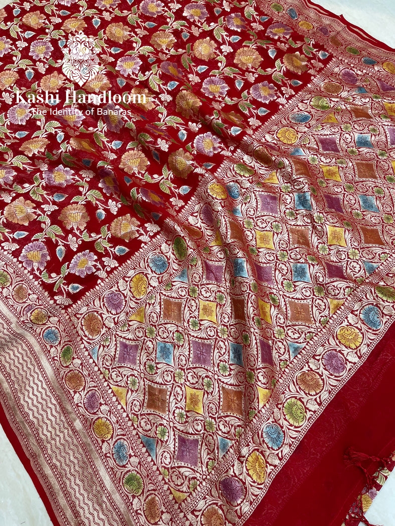 Banaras Handloom Khaddi Georgette Saree Water Zari