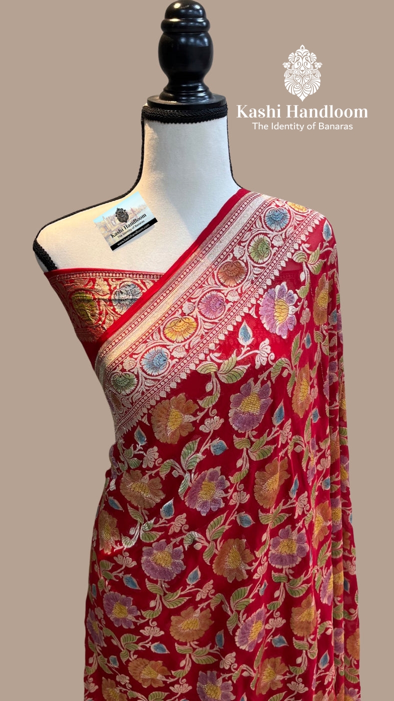 Banaras Handloom Khaddi Georgette Saree Water Zari