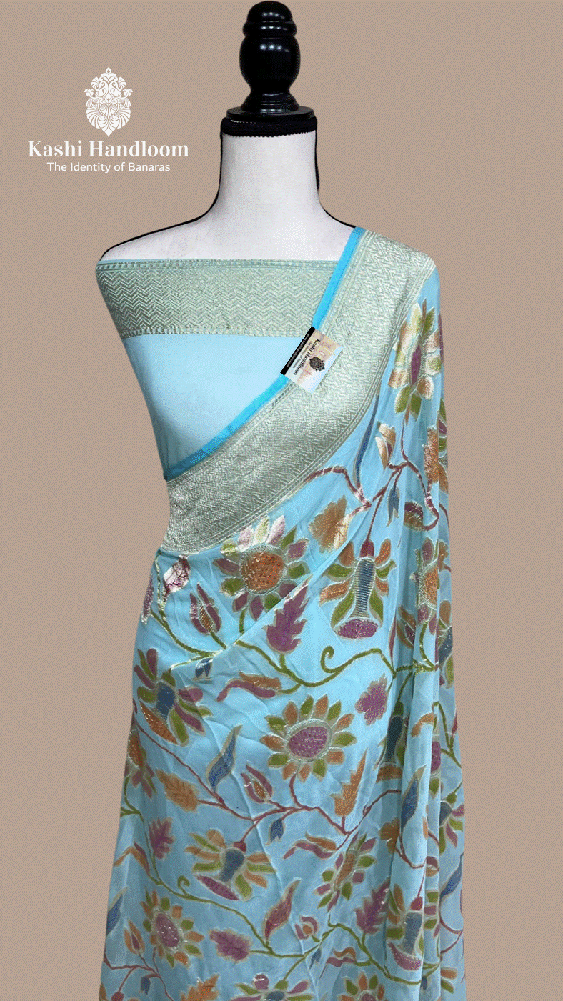 Banaras Handloom Khaddi Georgette Saree Water zari