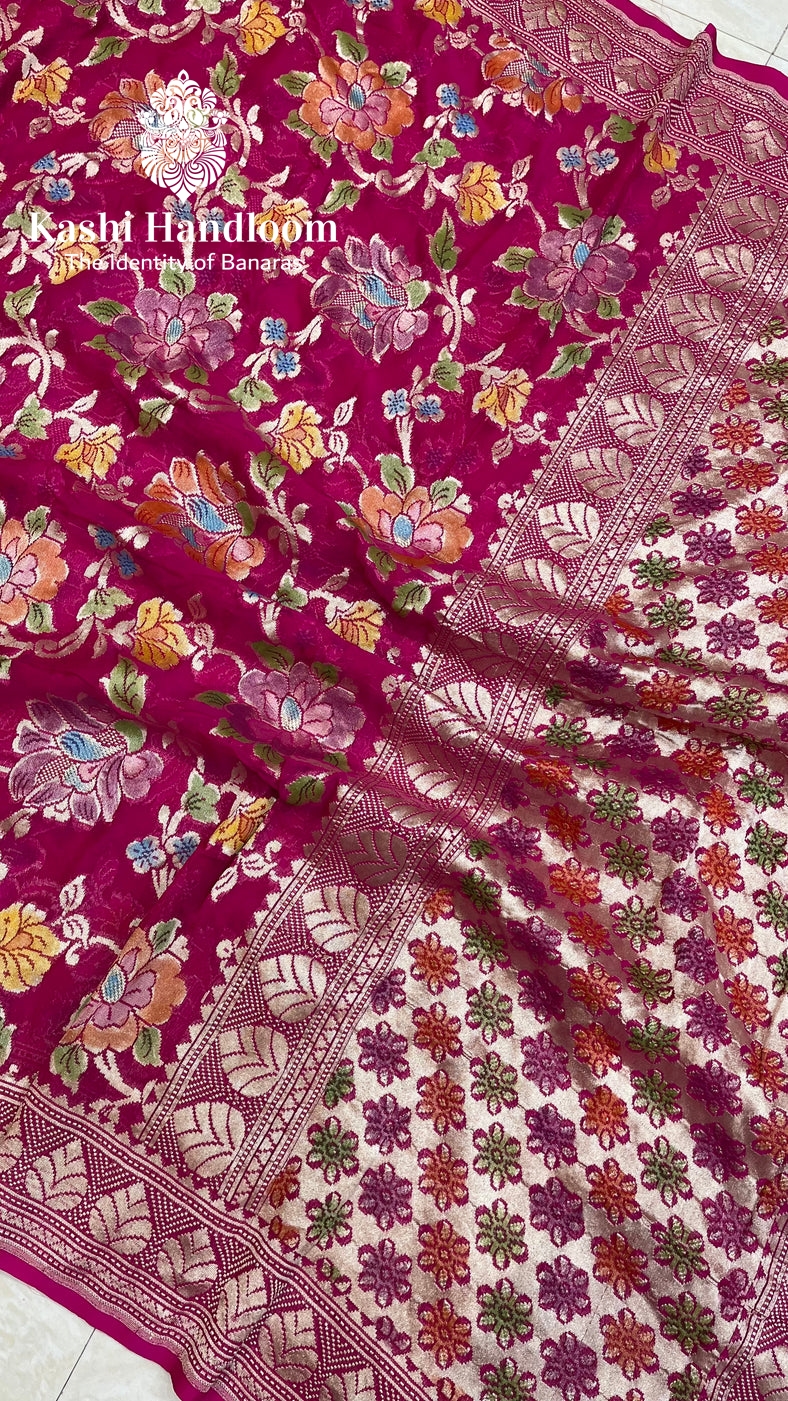 Banaras Handloom Khaddi Georgette Saree Water Zari
