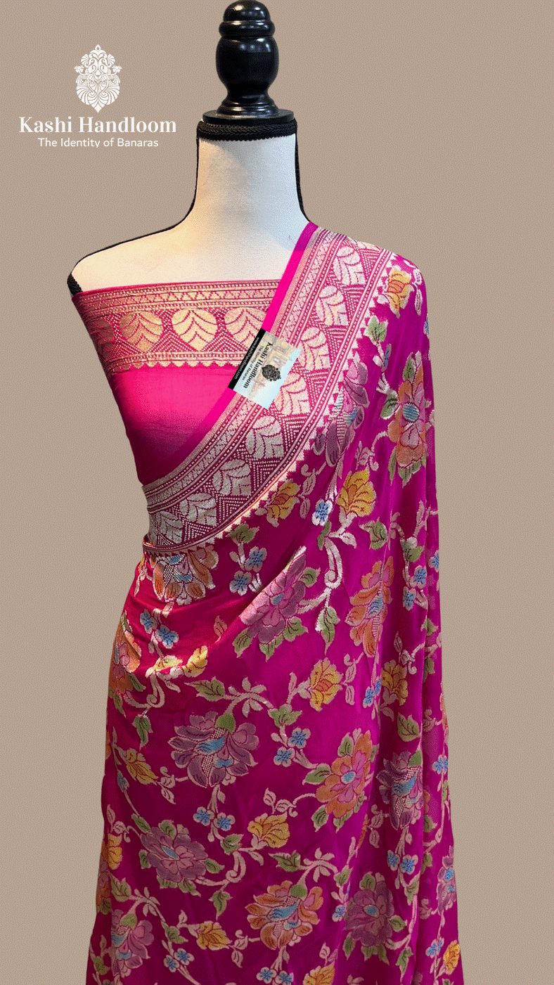 Banaras Handloom Khaddi Georgette Saree Water Zari
