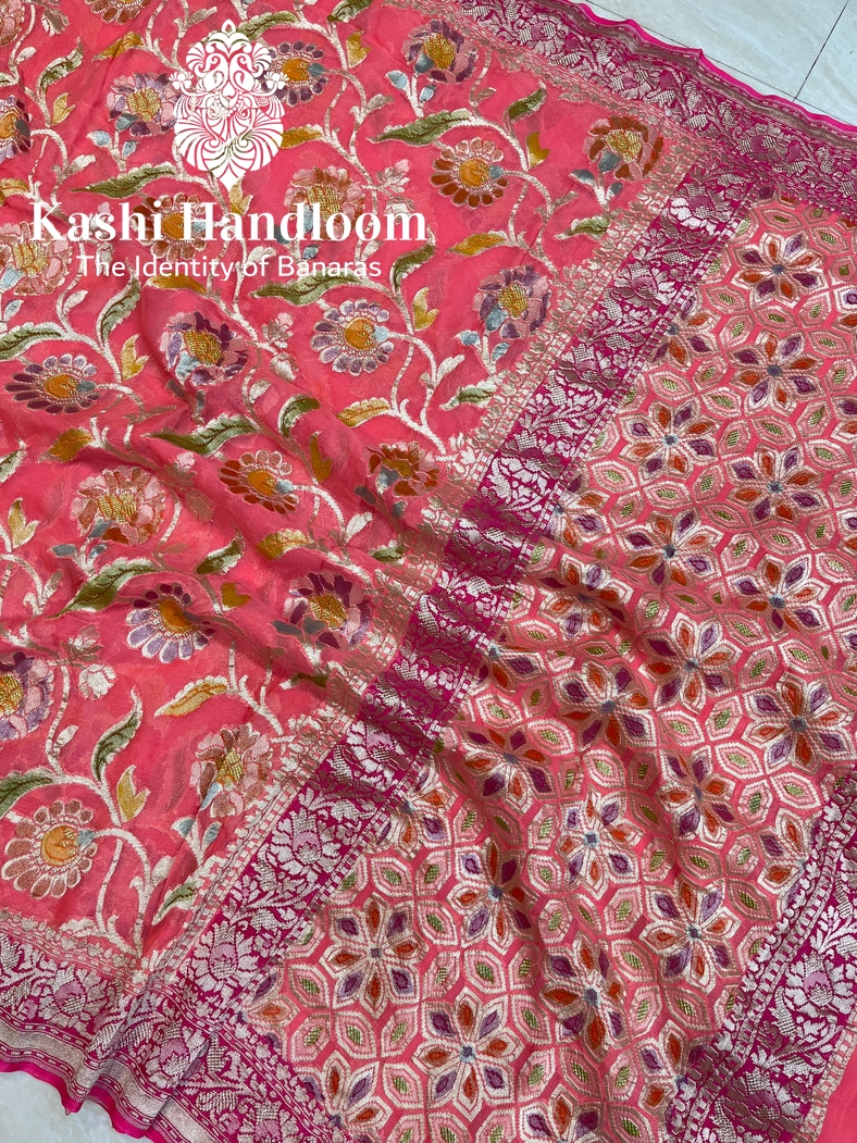 Banaras Handloom Khaddi Georgette Saree Water Zari