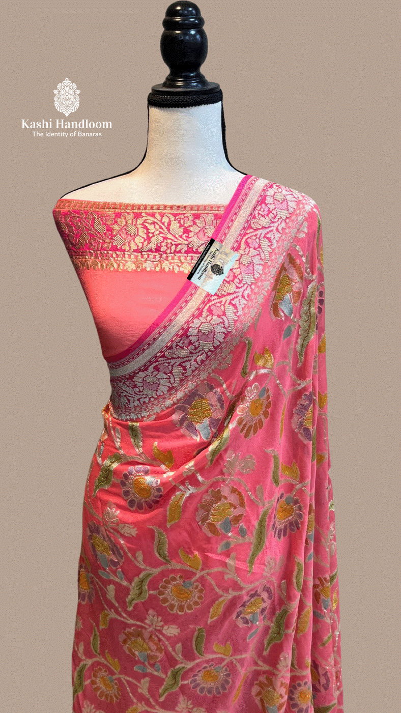 Banaras Handloom Khaddi Georgette Saree Water Zari
