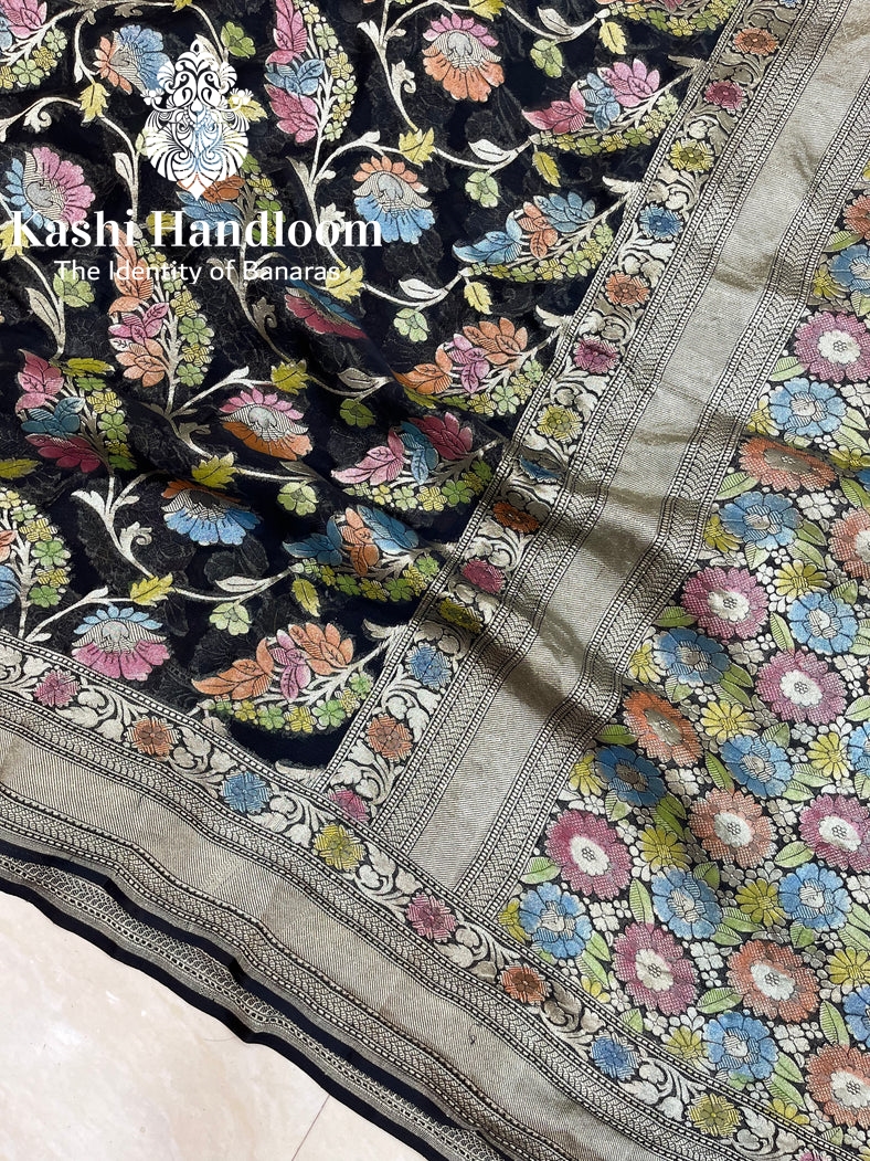 Banaras Handloom Khaddi Geoorgette Saree Water Zari