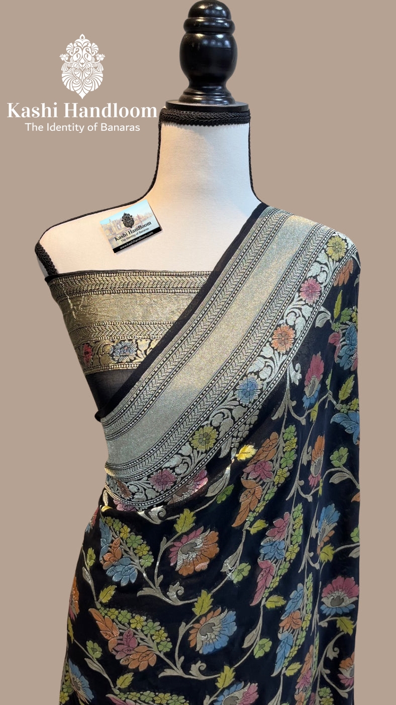 Banaras Handloom Khaddi Geoorgette Saree Water Zari