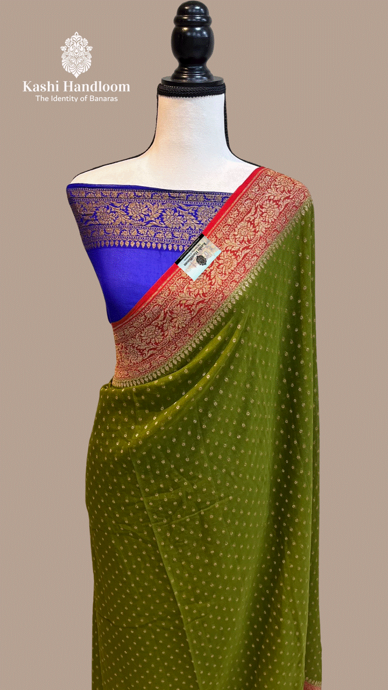 Banaras Handloom Pure Khaddi Georgette Saree Antique Zari