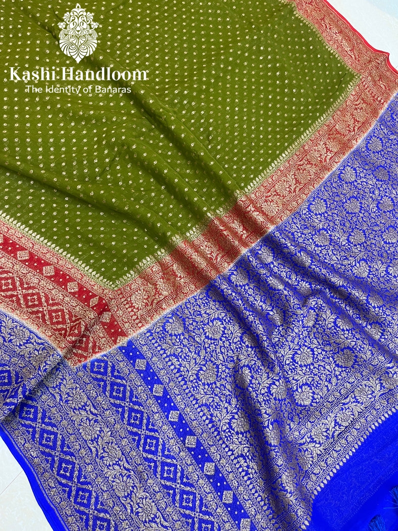 Banaras Handloom Pure Khaddi Georgette Saree Antique Zari