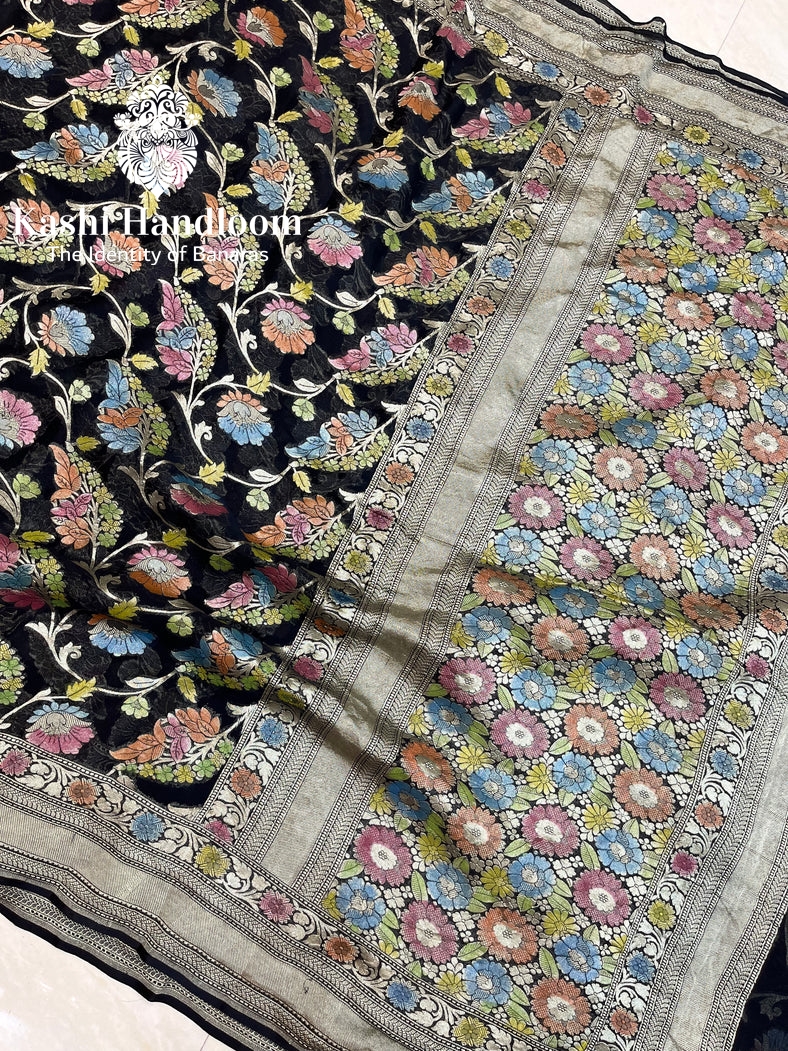 Banaras Handloom Pure Khaddi Georgette Saree Water Zari