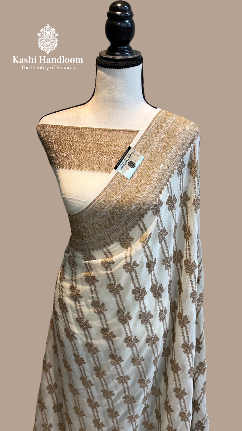Banaras Handloom Khaddi Georgette Saree Antique Zari