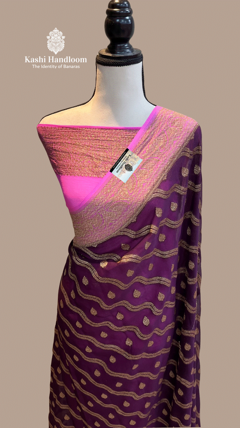 Banaras Handloom Khaddi Georgette Saree Antique Zari