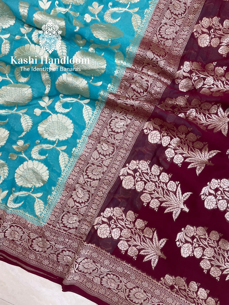 Banaras Handloom Khaddi Georgette Saree Water Zari