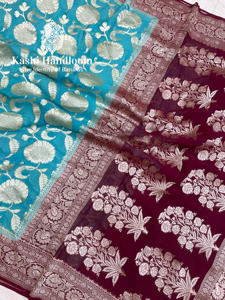 Banaras Handloom Khaddi Georgette Saree Water Zari