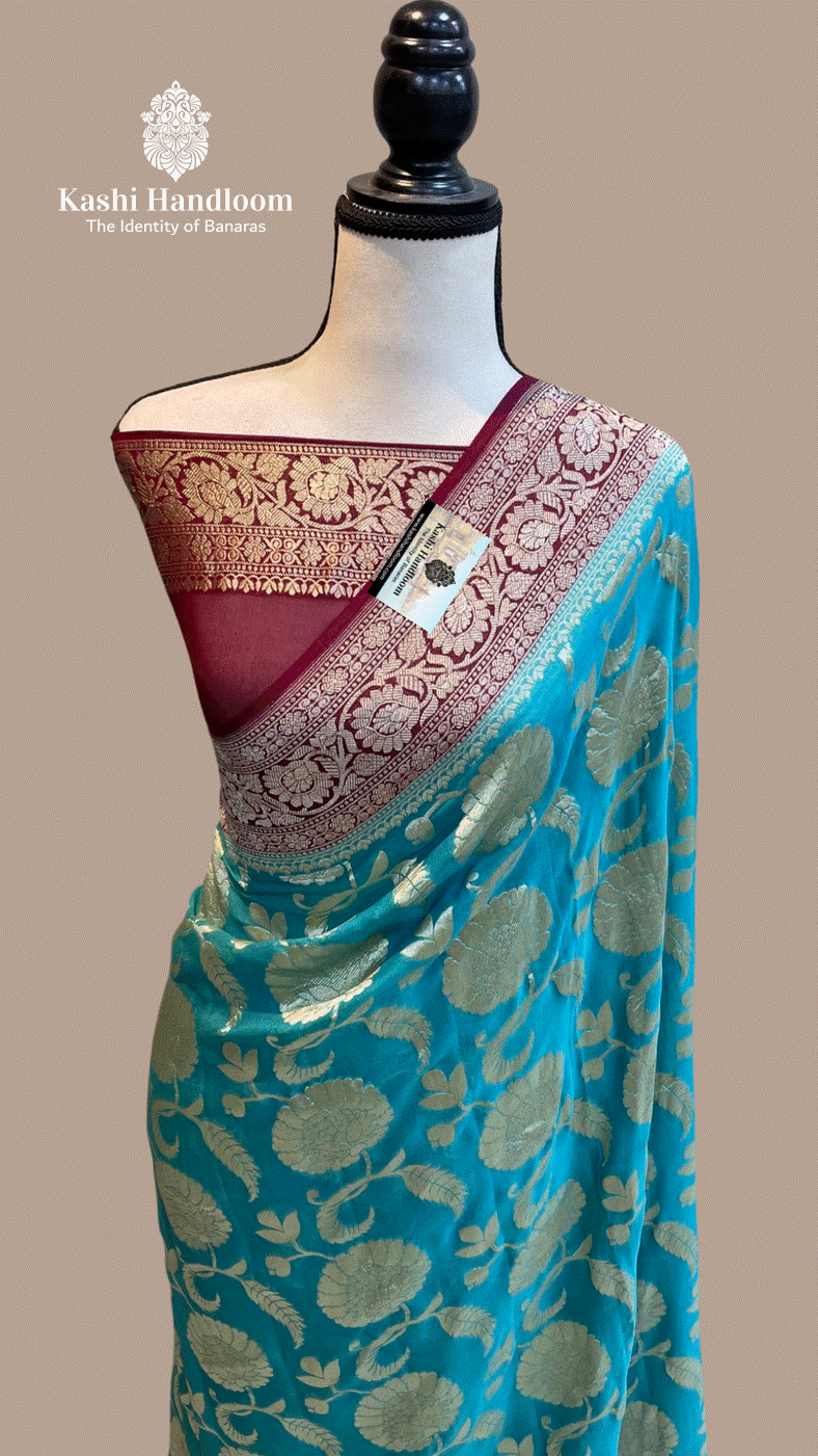 Banaras Handloom Khaddi Georgette Saree Water Zari