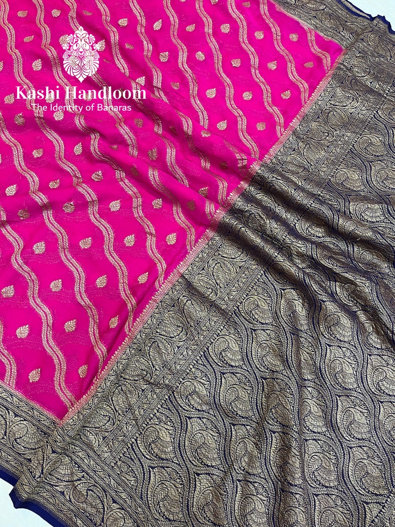 Banaras Handloom Pure Khaddi Georgette Saree Antique Zari