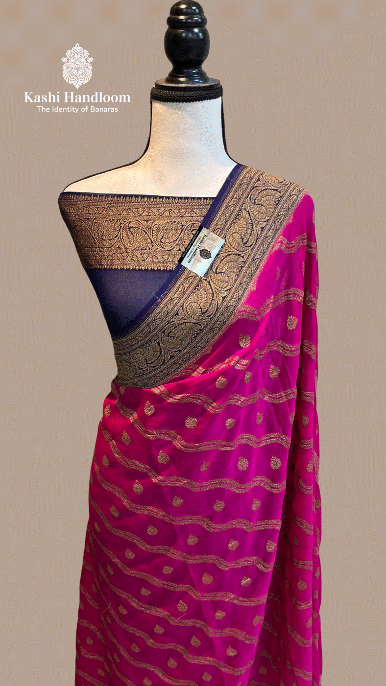 Banaras Handloom Pure Khaddi Georgette Saree Antique Zari