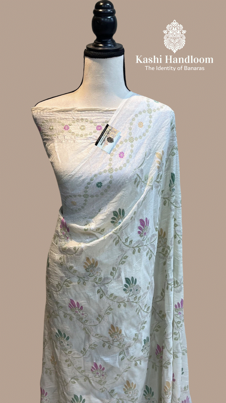 Banaras Handloom Pure Khaddi Tussar Georgette Saree