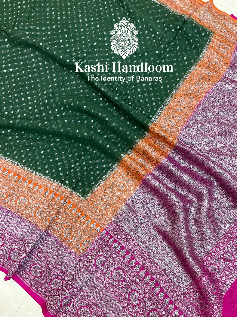 Banaras Handloom khaddi Georgette Saree Antique Zari