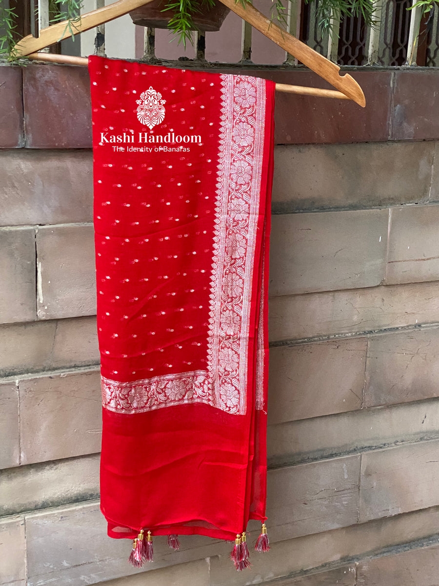 Banaras Handloom Khaddi Georgette Dupatta Silver Zari