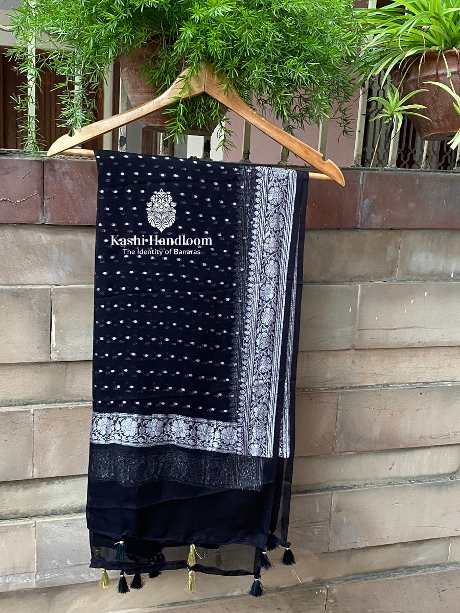 Banaras Handloom Khaddi Georgette Dupatta Silver Zari