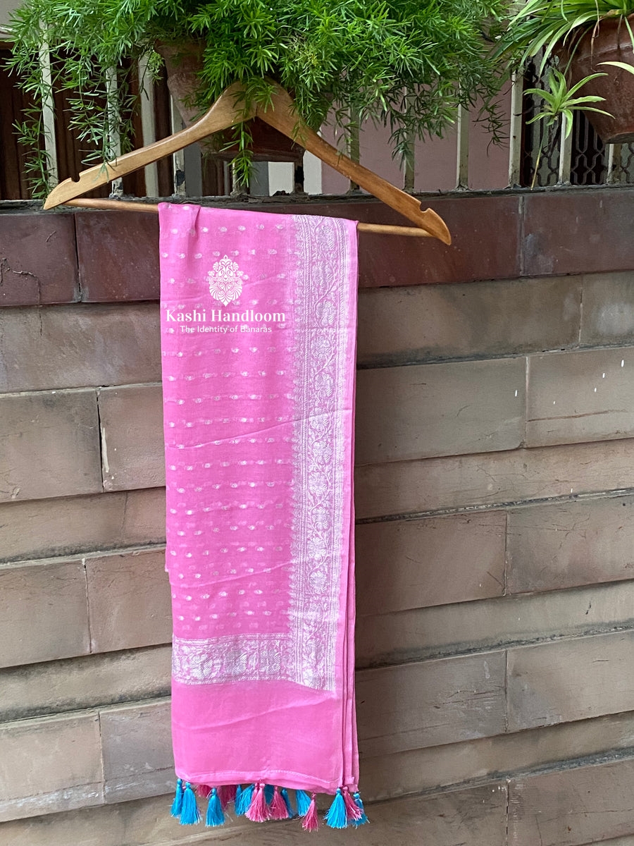 Banaras Handloom Khaddi Georgette Dupatta Silver Zari