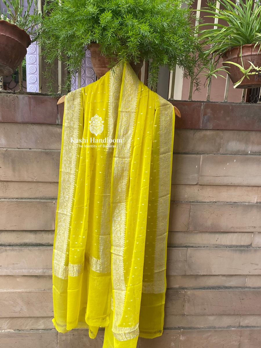 Banaras Handloom Khaddi Georgette Dupatta Silver Zari
