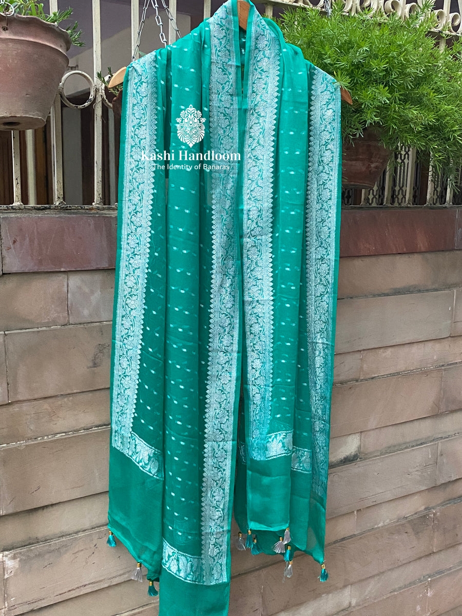 Banaras Handloom Khaddi Georgette Dupatta Silver Zari