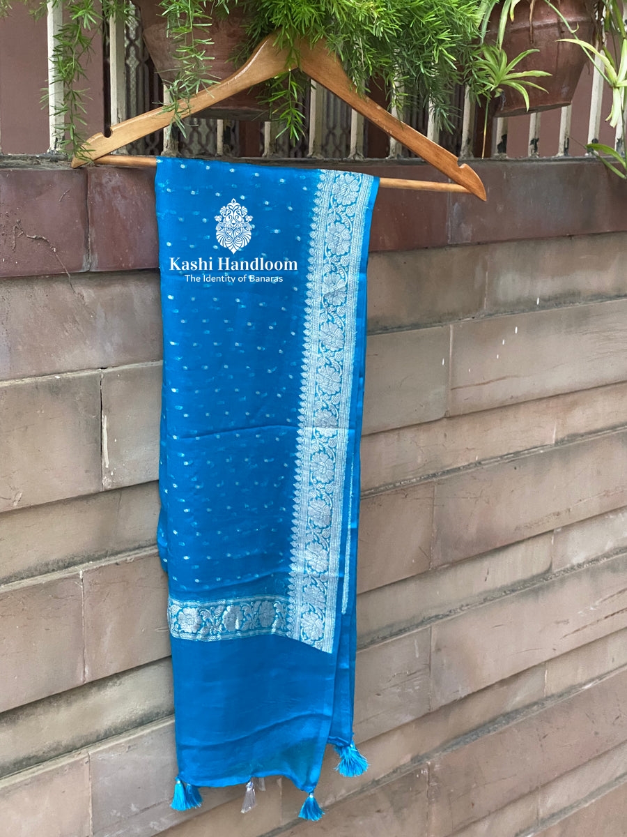 Banaras Handloom Khaddi Georgette Dupatta Silver Zari