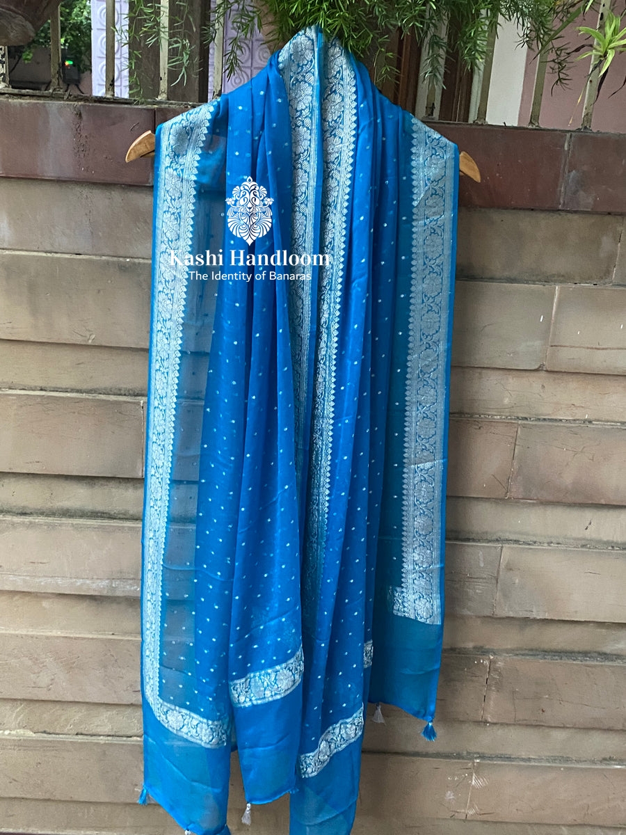 Banaras Handloom Khaddi Georgette Dupatta Silver Zari