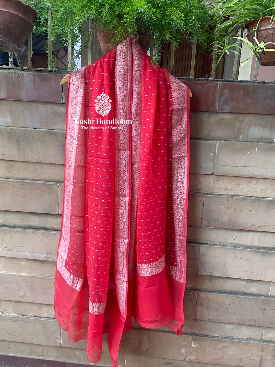 Banaras Handloom Khaddi Georgette Dupatta Silver Zari