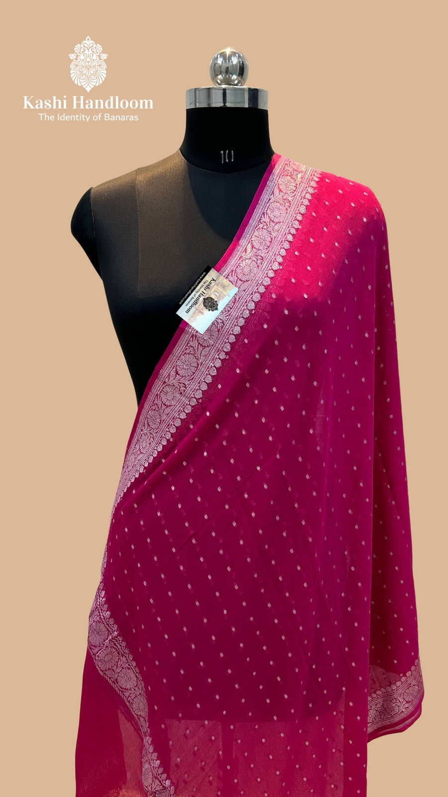 Banaras Handloom Khaddi Georgette Dupatta Silver Zari