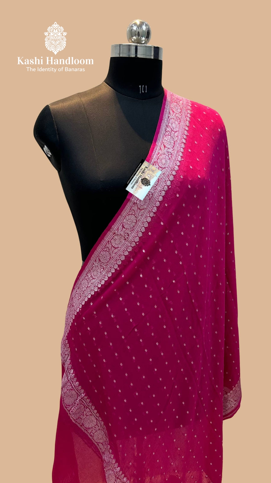 Banaras Handloom Khaddi Georgette Dupatta Silver Zari