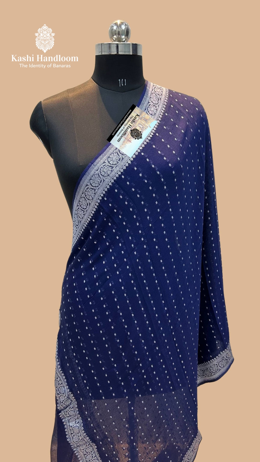 Banaras Handloom Khaddi Georgette Dupatta Silver Zari